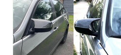 AtticZone Side Mirror Caps Covers Compatible with BMW E90 E91 2008-2011, E92 E93 E81 E82 E87 E88 LCI Door Rear View Mirror Cap Replacement for 328i 335i, Horn-style, Carbon Fiber Pattern