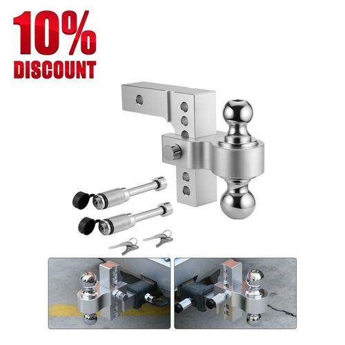 2'' Receiver 6'' Drop Rise Adjustable Trailer Tow Hitch Dual Ball-W/Lock 18500lb