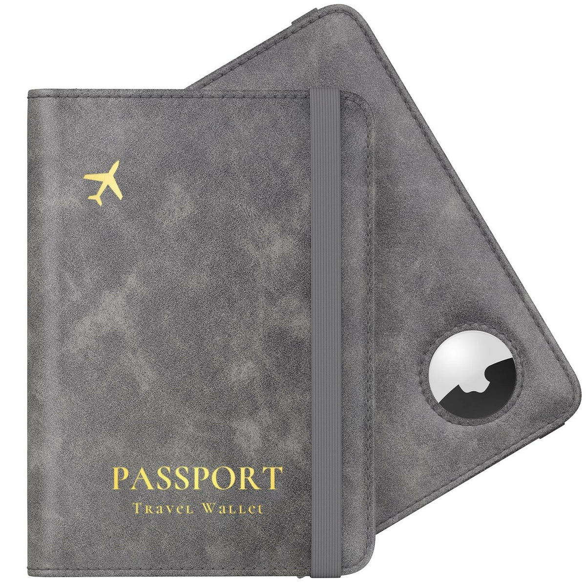 Stouchi AirTag Passport Wallet, Grey, Unisex, Faux Leather, RFID Blocking,