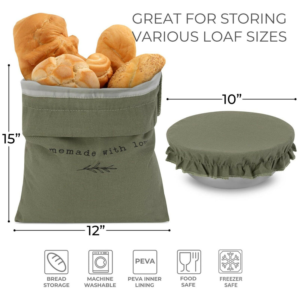 KIBAGA Beautiful Linen Bread Bag Set and Proofing Cover For Homemade Sourdough
