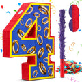 16 Inch Number 4 Blue and Golden Rings Pinata for Birthday Party Decorations,