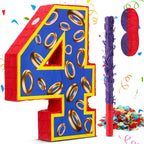 16 Inch Number 4 Blue and Golden Rings Pinata for Birthday Party Decorations,
