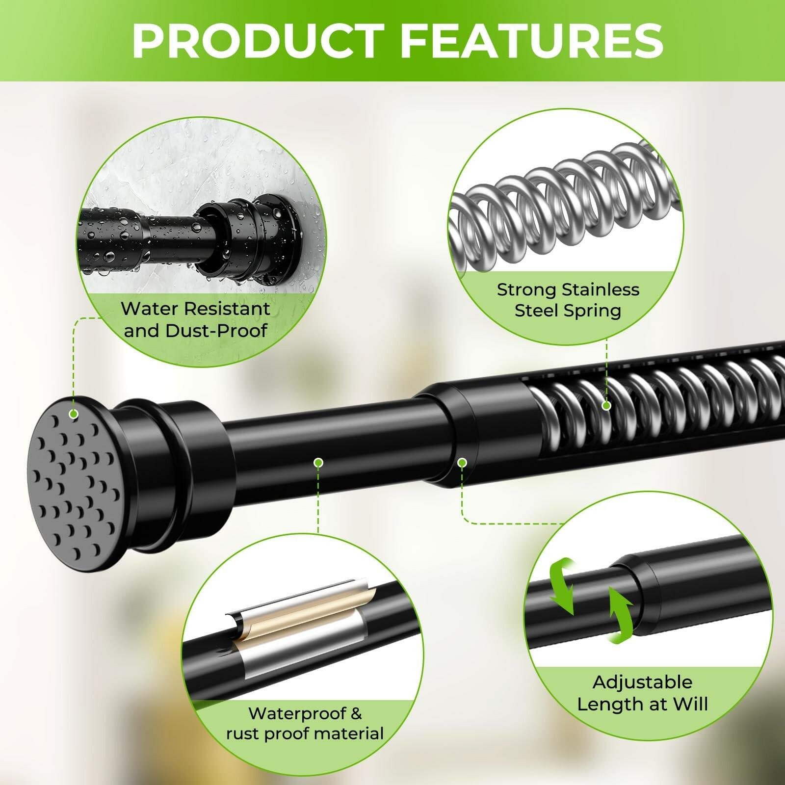 2 Pack Spring Tension Rods 28-48 Inches No Drill Tension Curtain Rods Black