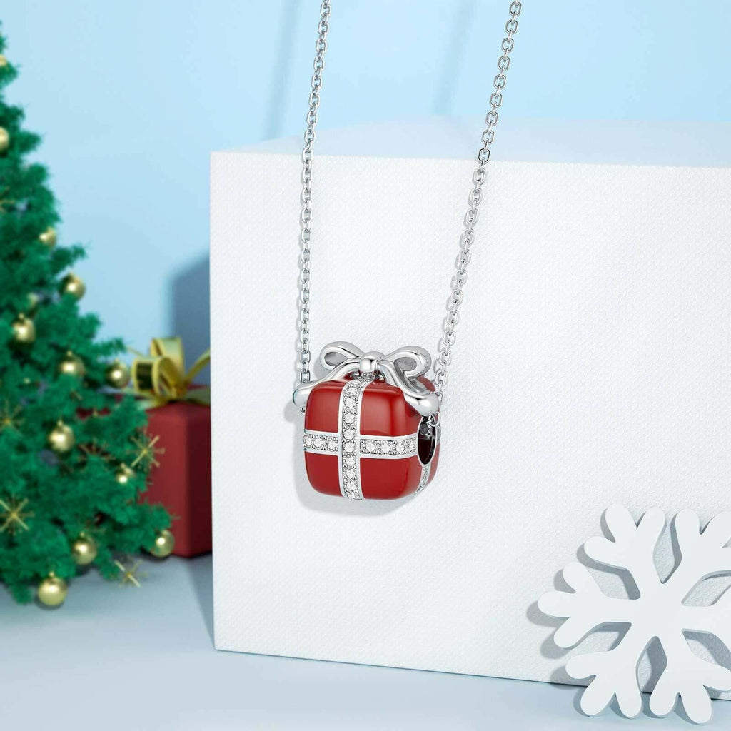 SEVENWELL Red Enamel Box Charms for Bracelet, 925 Sterling Silver Sparkly CZ