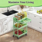 SUNALLY 3-Tier Rolling Cart with Drawer & Lockable Wheels, Bathroom Storage