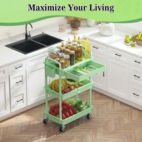 SUNALLY 3-Tier Rolling Cart with Drawer & Lockable Wheels, Bathroom Storage
