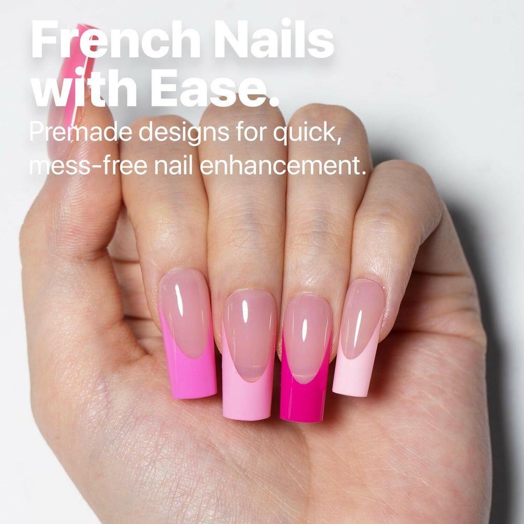 SXC Cosmetics French Tip Press On Nails – 5 Pink Series, Medium Square, X-Pro