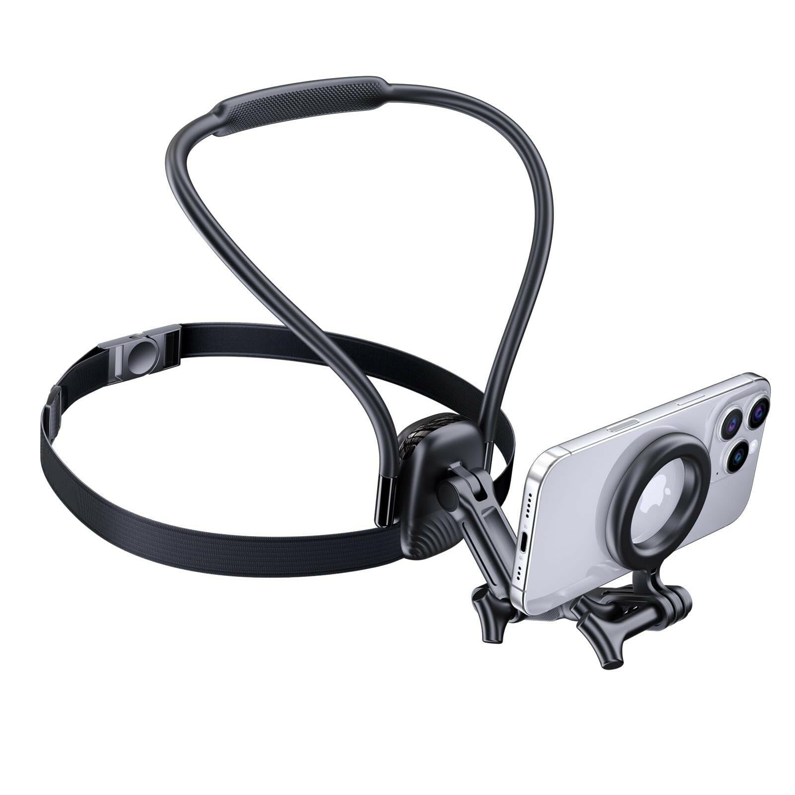 Magnetic Phone Holder Neck Mount: Hands Free Chest Stand with Fixed Strap for
