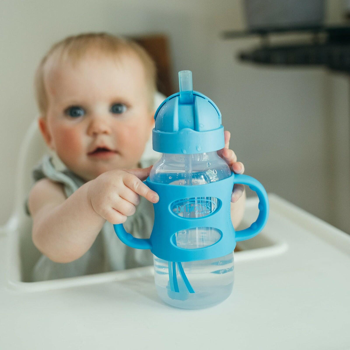 Dr. Brown's Milestones Wide-Neck Sippy Straw Bottle with 100% Silicone Handles