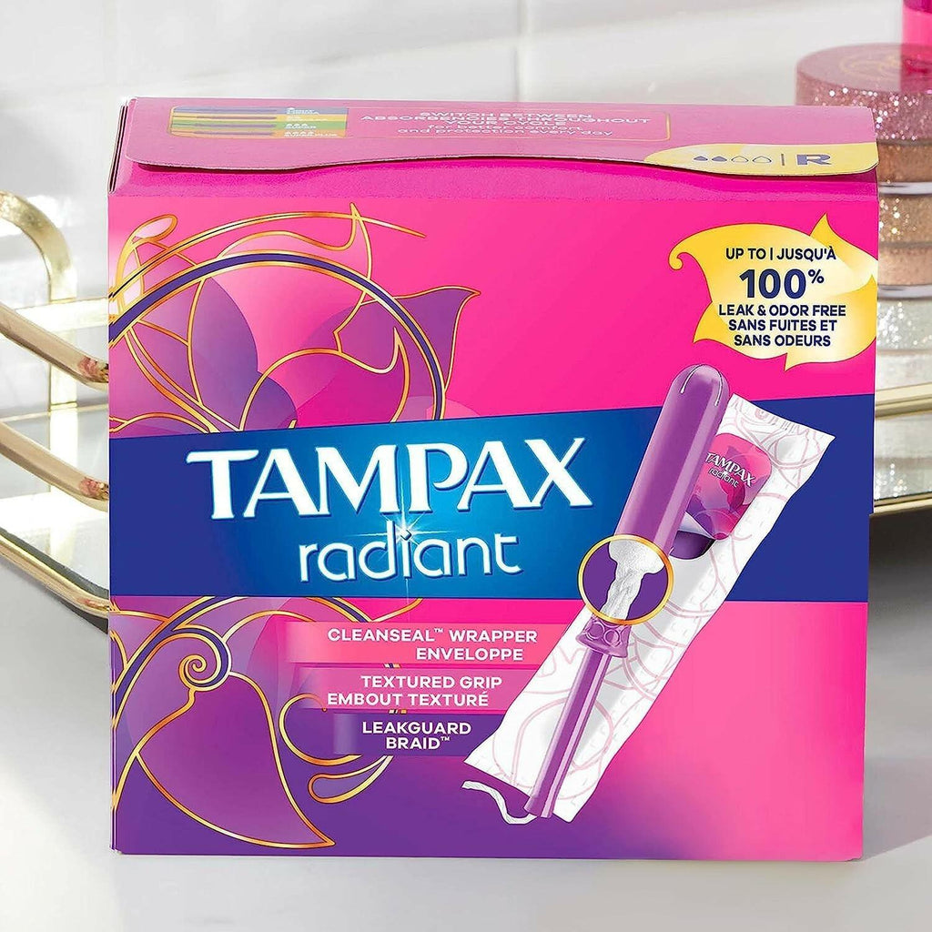 28 Count Tampax Radiant Tampons Multipack With Leakguard Braid, Regular/Super