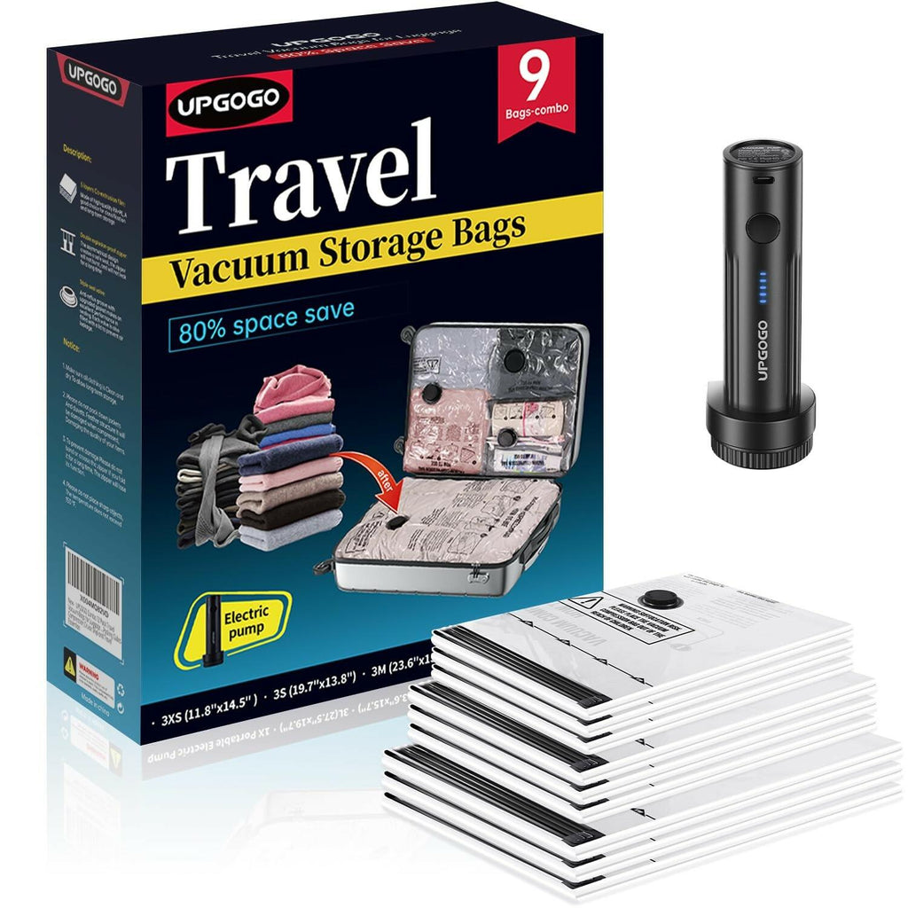 Combo 9 Pack UPGOGO Travel Vacuum Bags for Luggage with Portable Electric