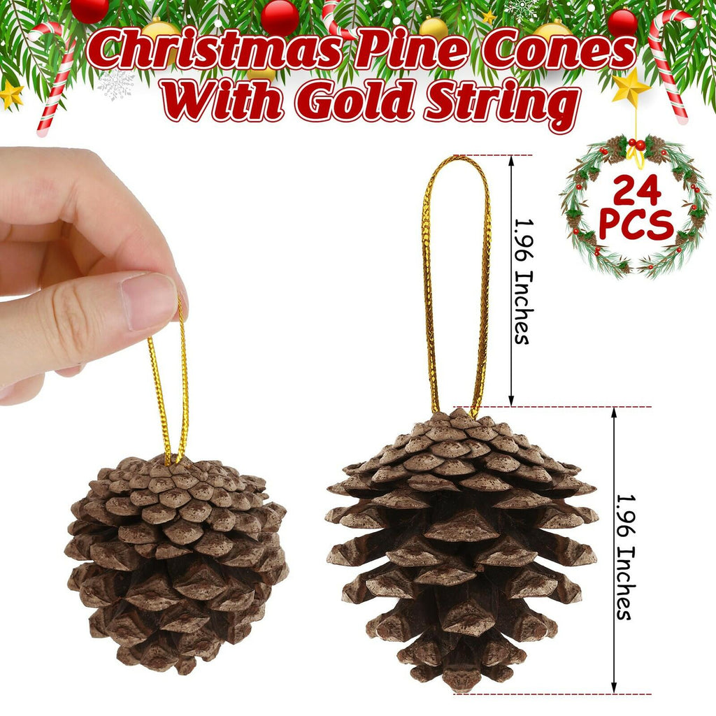 24 PCS Natural Pine Cones, 1.96 in Pinecone Ornaments, Rustic Pine Cones for