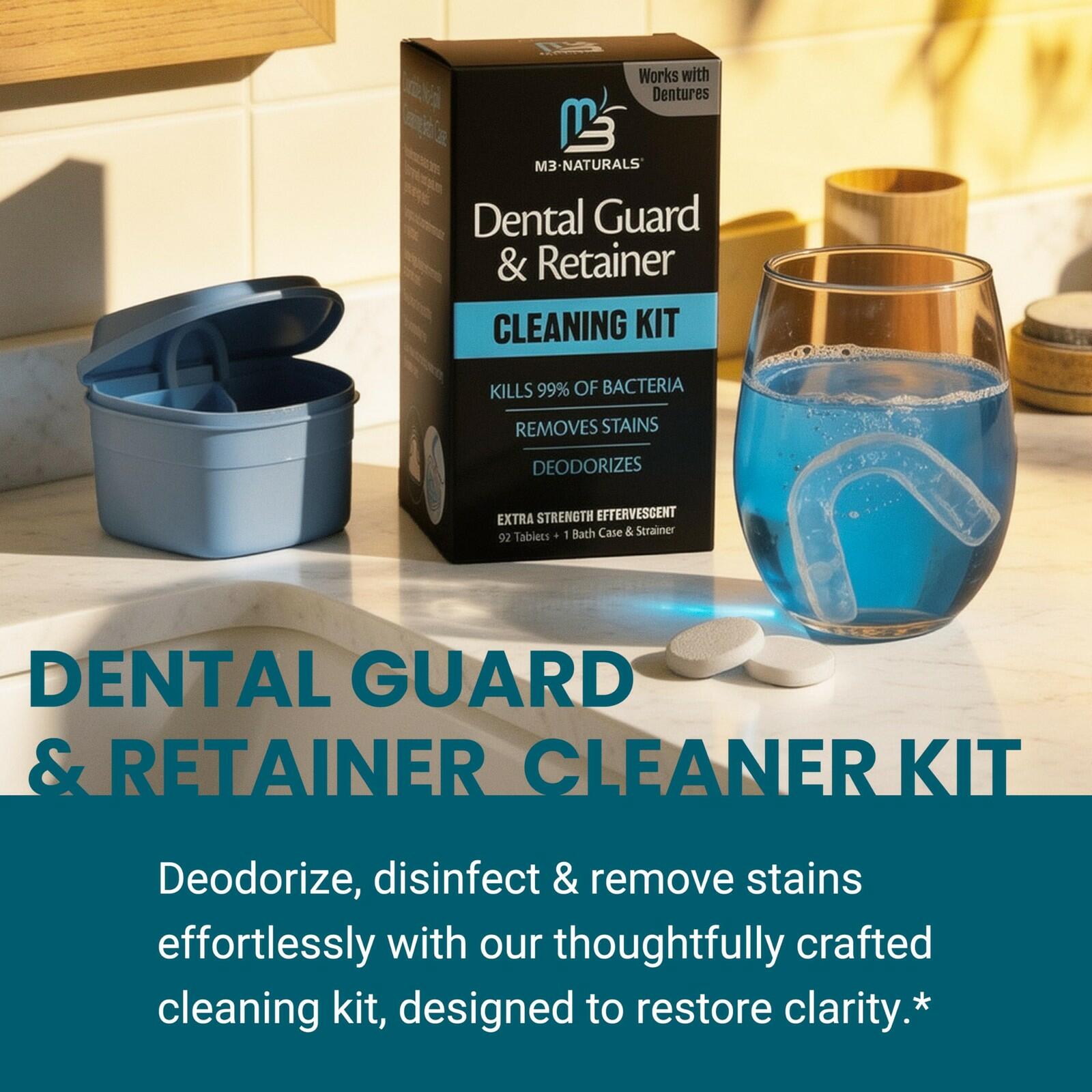 Retainer Cleaner and Soak Container, No-Mess Cleaning Tablets with Universal