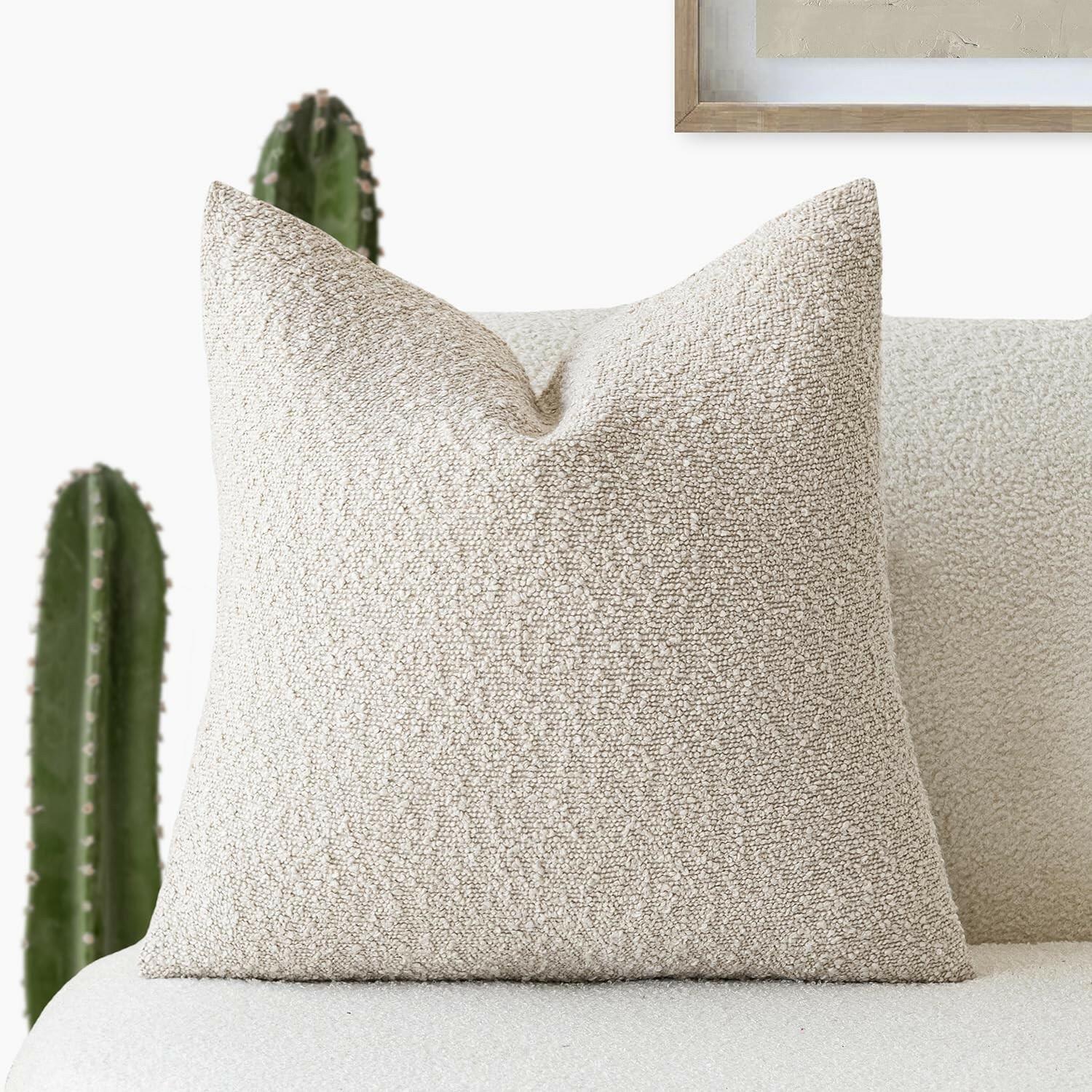 Foindtower 24 x 24 Inch Decorative Textured Boucle Throw Pillow Covers Accent