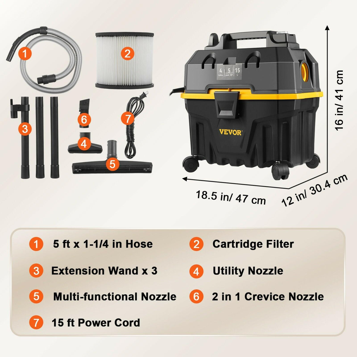 VEVOR Wet/Dry Vacuum Shop Vac 4 Gallon 5 Peak HP 3-in-1 Blower Portable