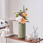 Green Ceramic Flower Vase for Pampas Grass, 8 inch Small Decorative Centerpiece
