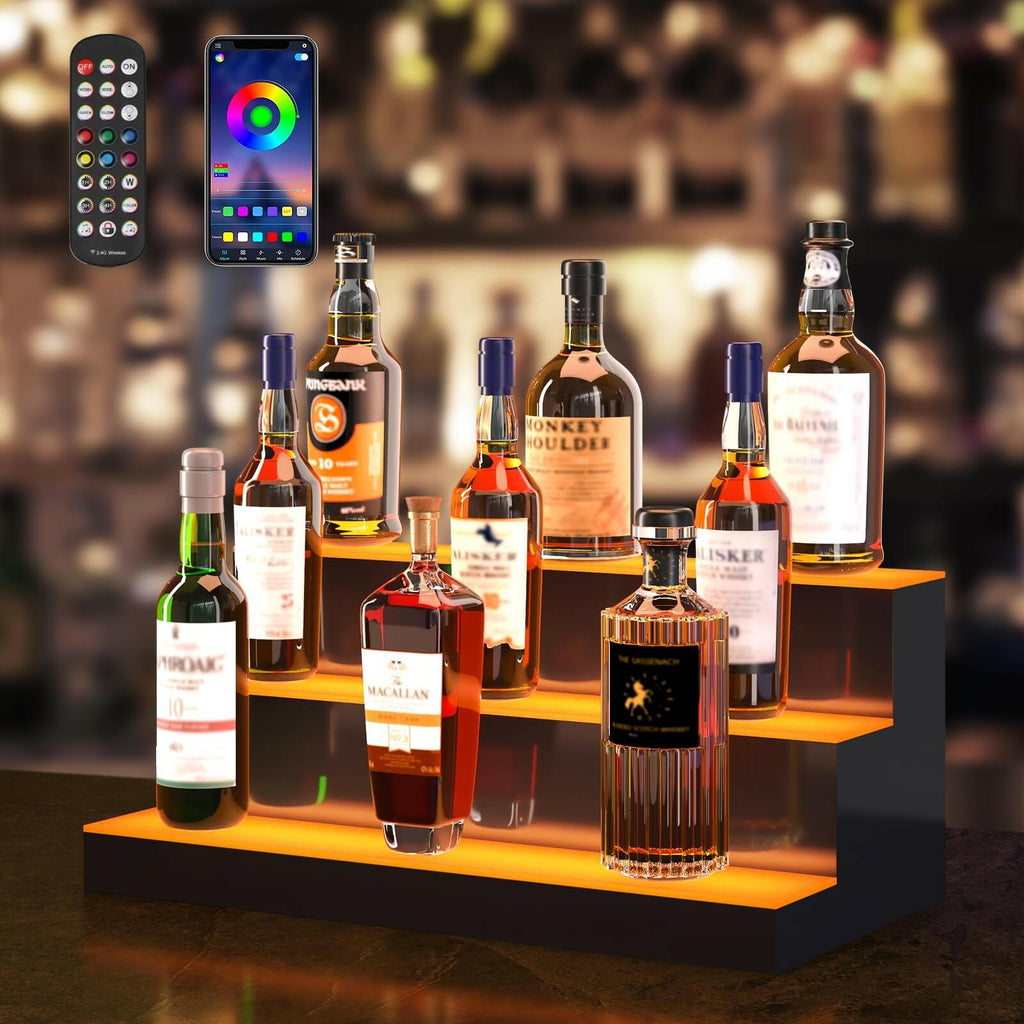 VEVOR LED Lighted Liquor Bottle Display, 3 Tiers 24 Inches, Supports USB,