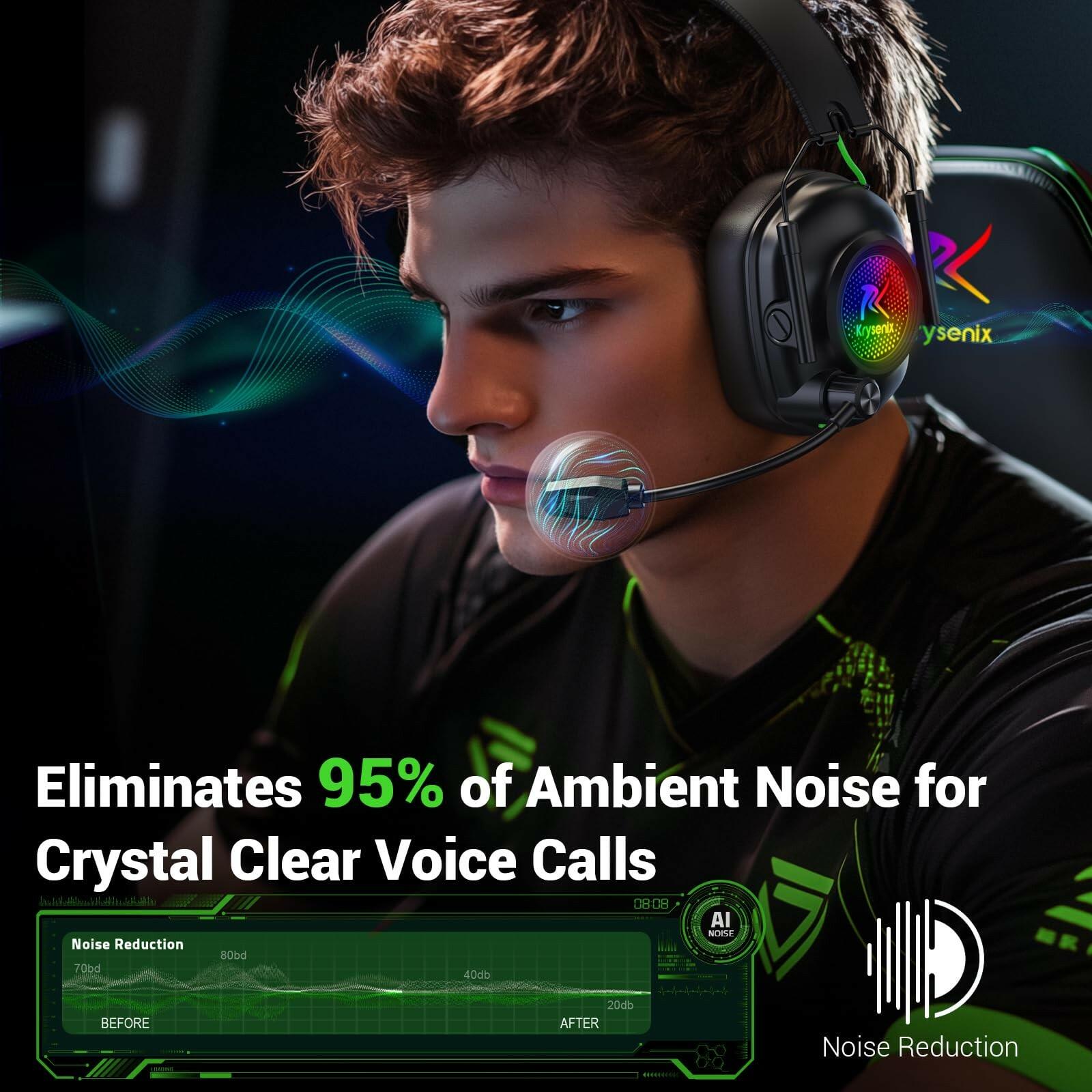 Krysenix 2.4 GHz Wireless Gaming Headset for PC, PS5, PS4, Switch, Mac,