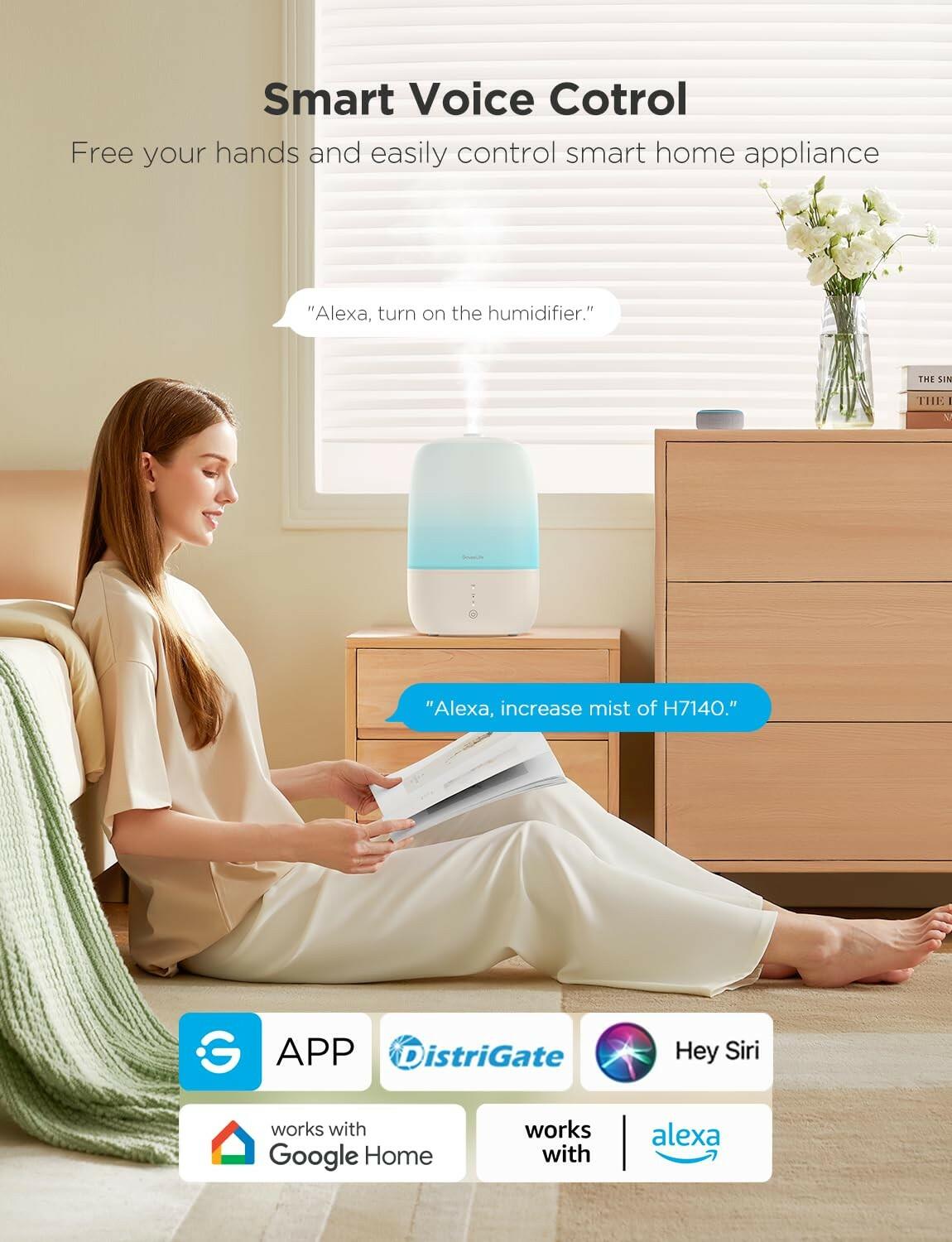 GoveeLife Smart Humidifiers for Bedroom, 3L Top Fill Cool Mist Humidifiers with