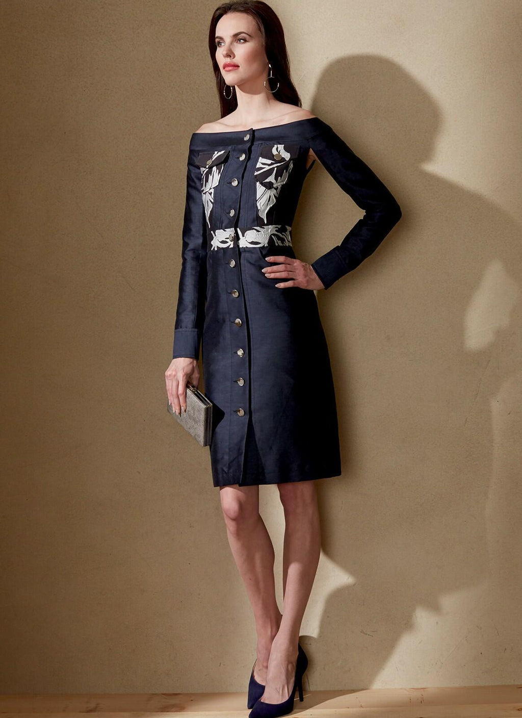 Vogue Patterns Misses' Off-The-Shoulder Shirtdress With Pockets, 14-16-18-20-22,