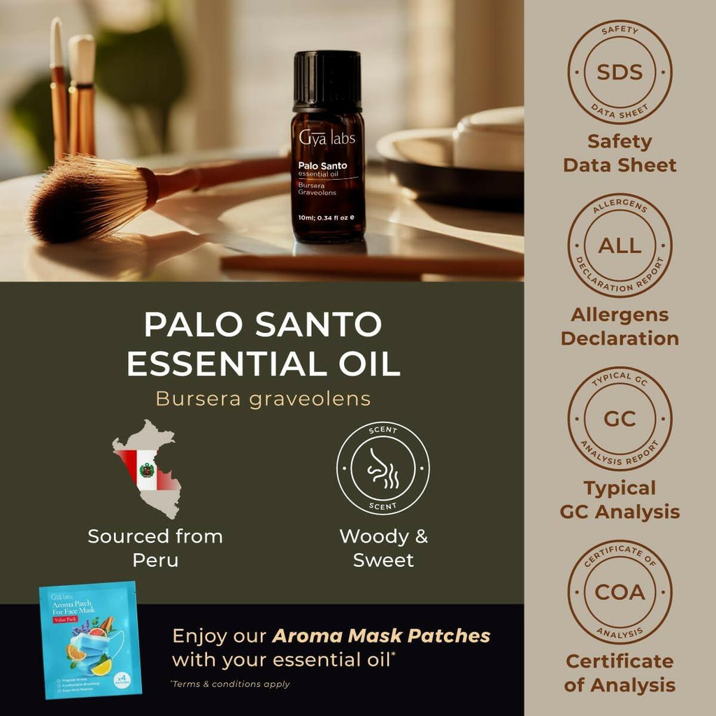 Gya Labs Palo Santo Essential Oil - 0.34 Fl Oz - for Hair, Skin, Diffuser,
