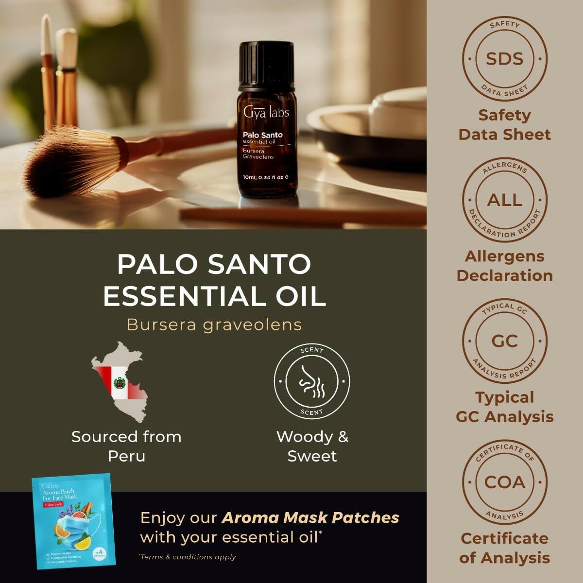Gya Labs Palo Santo Essential Oil - 0.34 Fl Oz - for Hair, Skin, Diffuser,