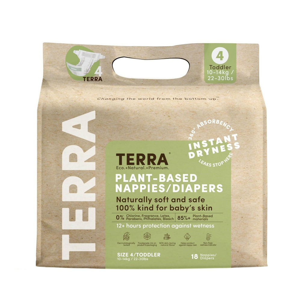 36 Count Terra Size 4 Diapers: 85% Plant-Based Diapers, Ultra-Soft &