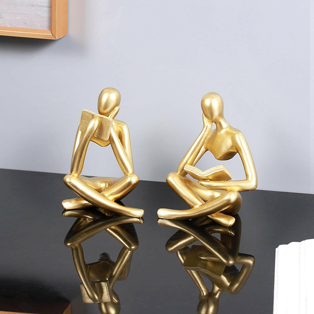 Jinkoozz Gold Reading Women Statue, Thinker Sculptures, Abstract Art Ornament,