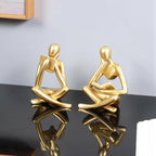 Jinkoozz Gold Reading Women Statue, Thinker Sculptures, Abstract Art Ornament,