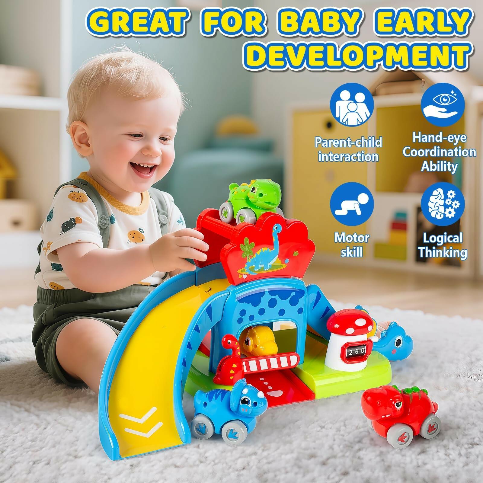 Toys for 1 Year Old Boy and Girl, Race Track for Toddlers 1-3 with 4 Dinosaurs