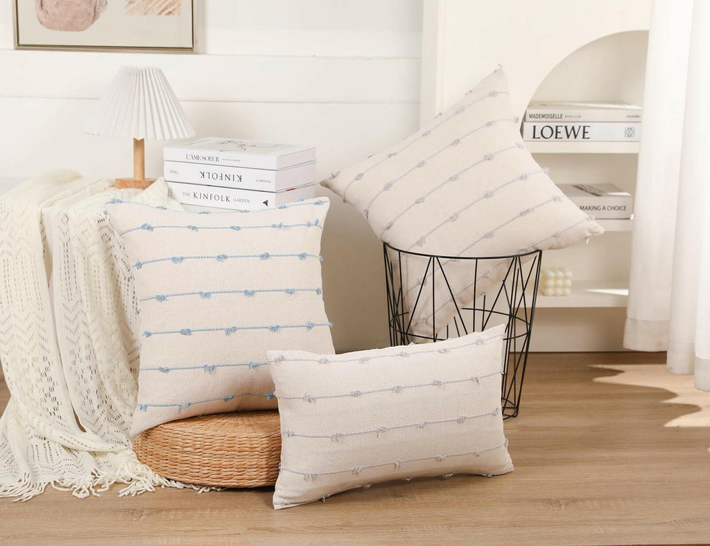 NUYECY Set of 2 Boho Throw Pillow Covers 28x28,Stone Grey and White Neutral
