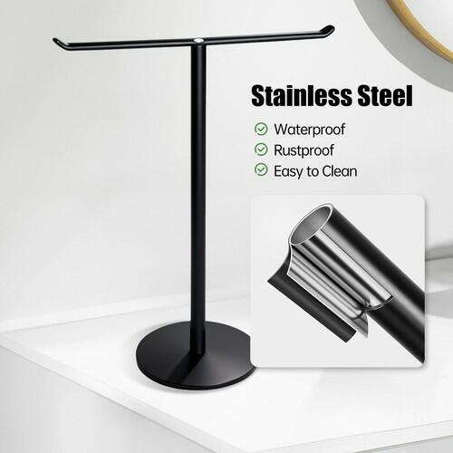 Countertop T-Shaped Stainless Steel Towel Rack, Black Hand Towel Holder with