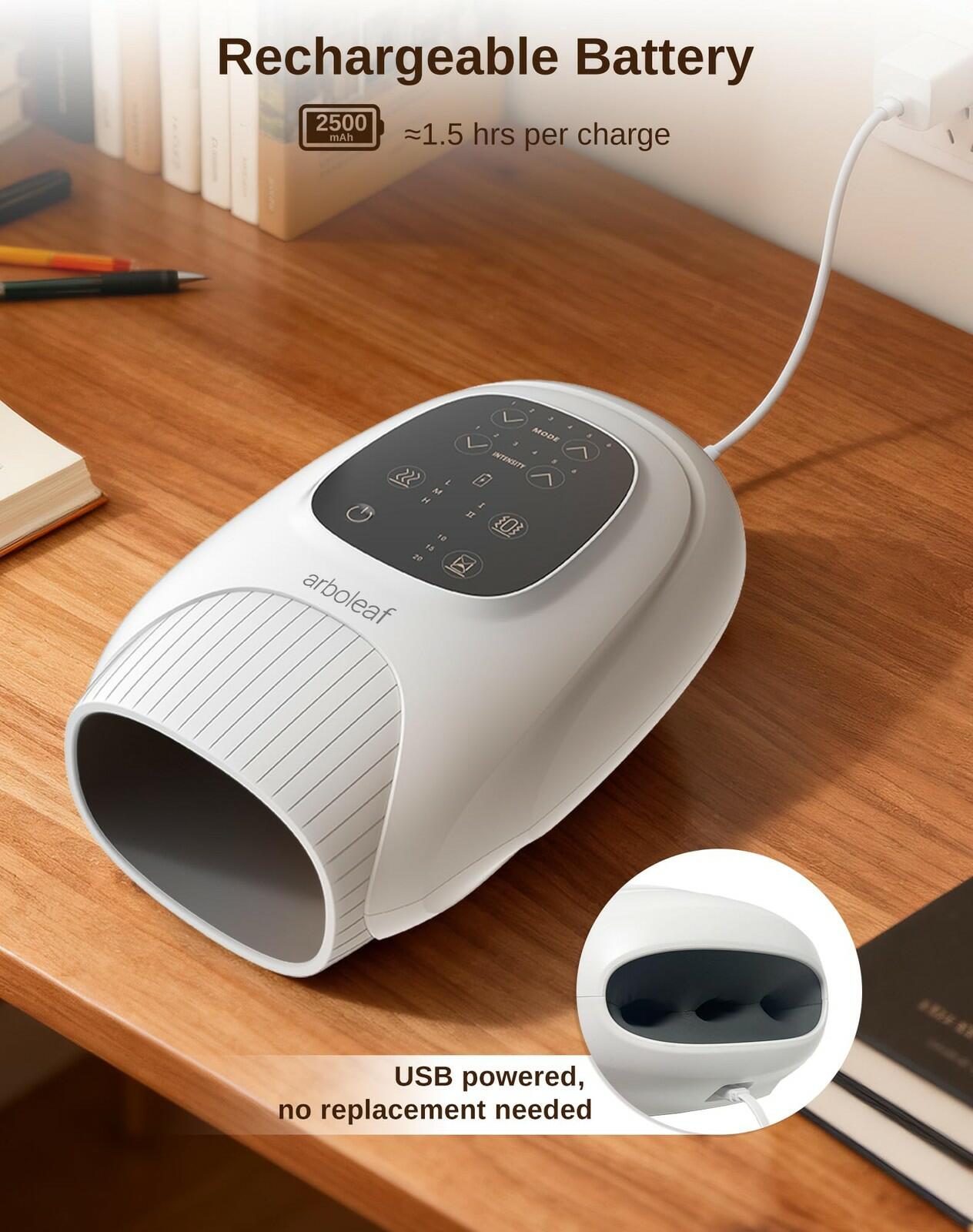 arboleaf Hand Massager with Heat and Compression, for Women Men Mom Dad, 6 Modes