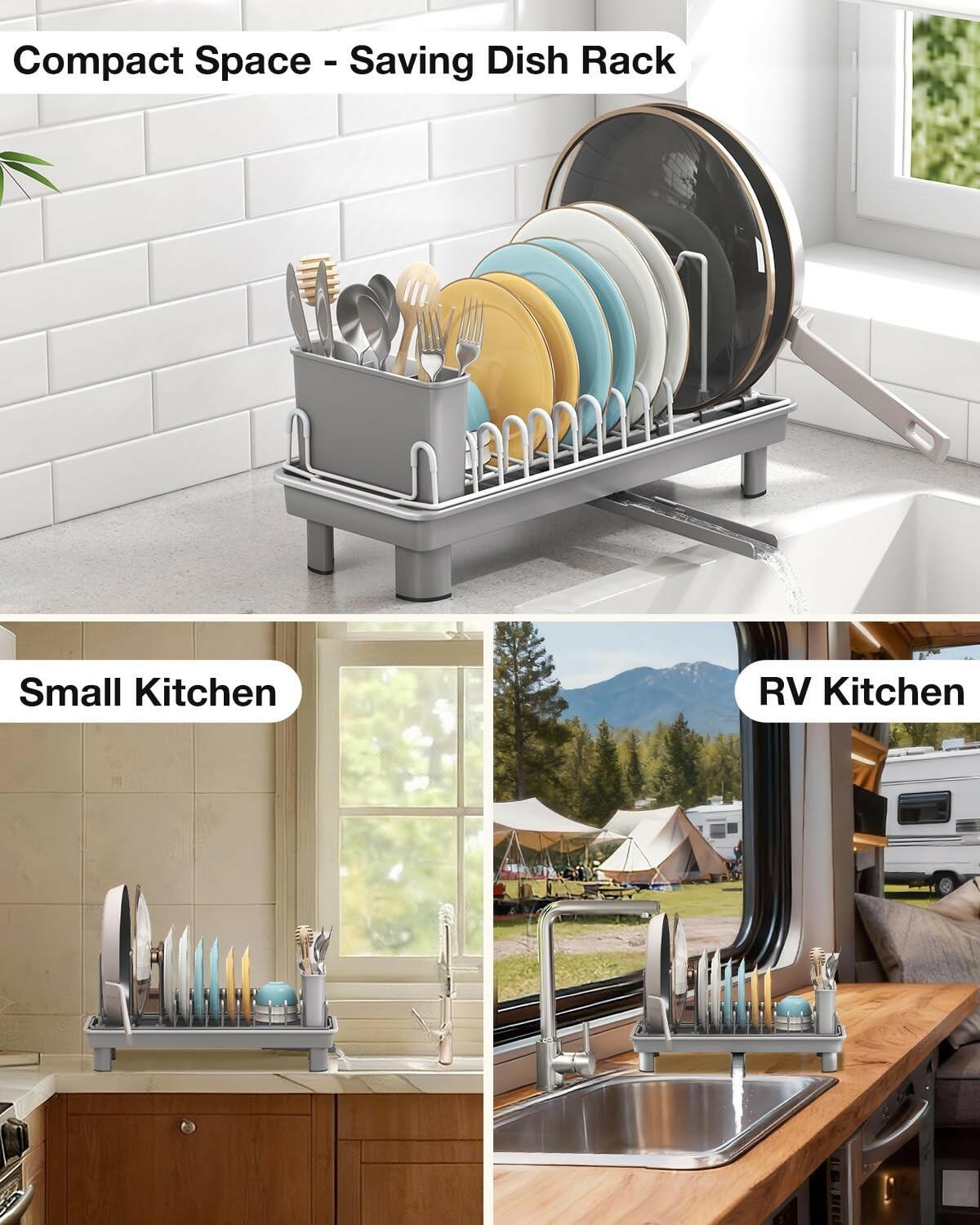 Nfnoyp Dish Rack, Carbon Steel Small Dish Drying Rack Rustproof for Kitchen