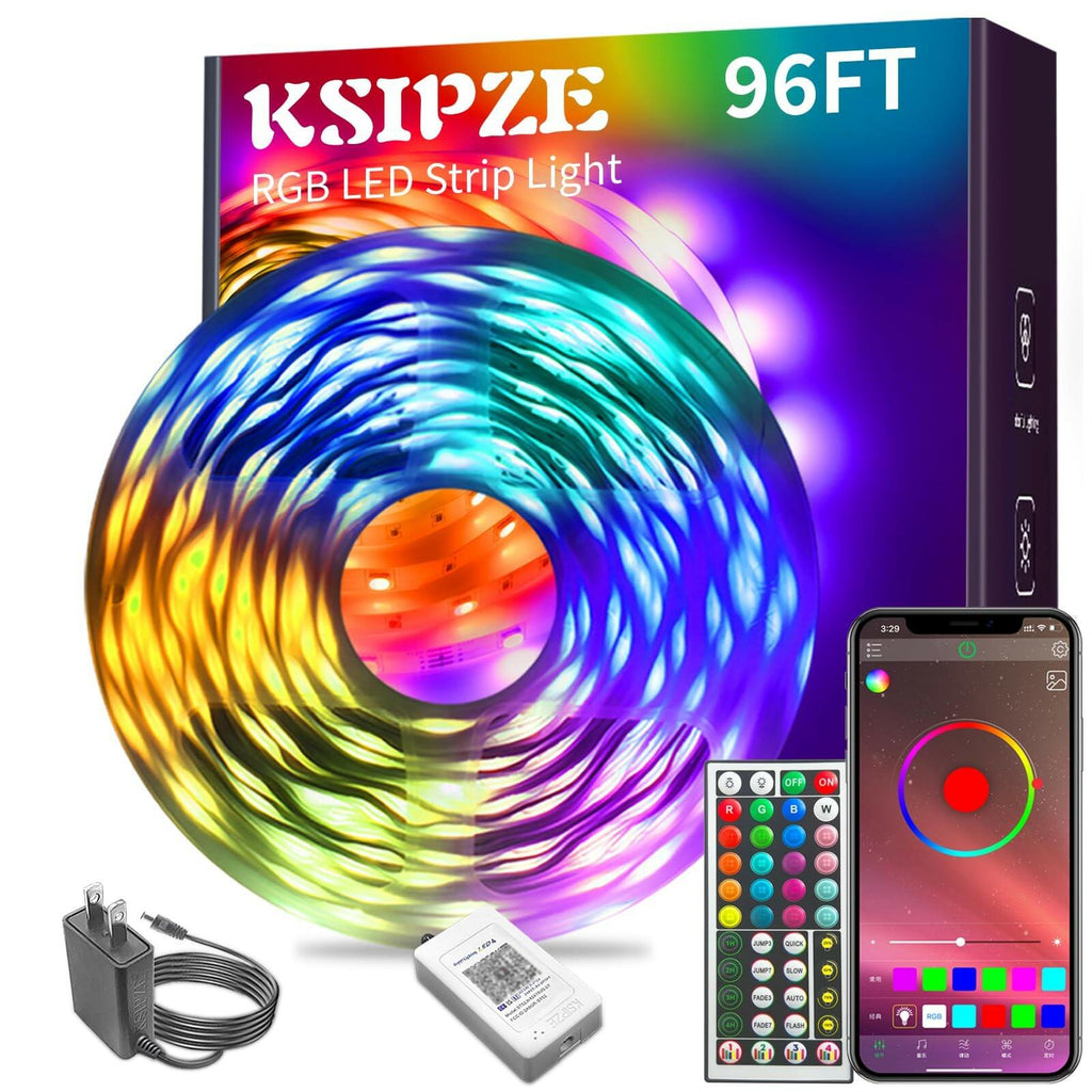 KSIPZE 96ft Led Strip Lights RGB Music Sync Color Changing Bluetooth Led Lights