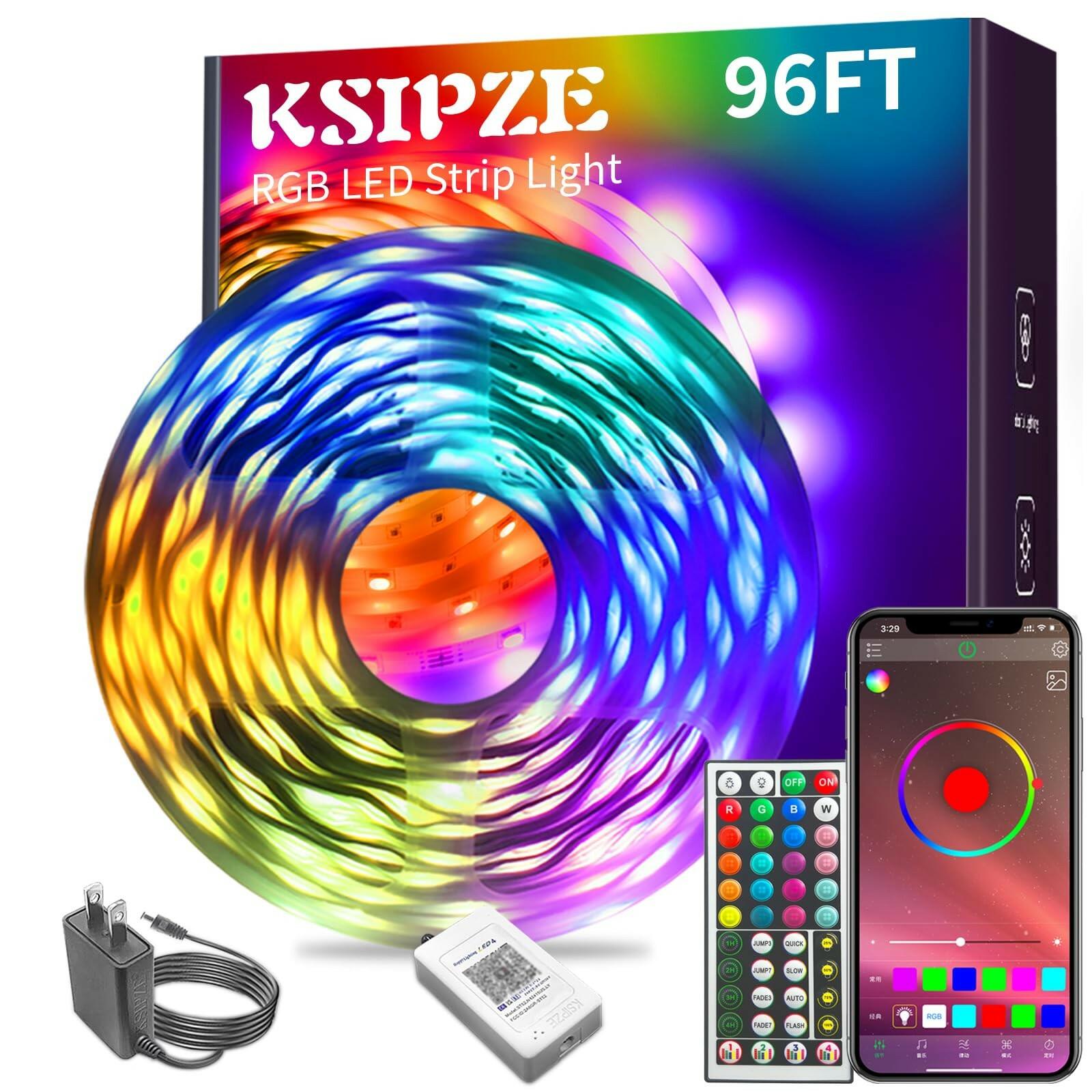 KSIPZE 96ft Led Strip Lights RGB Music Sync Color Changing Bluetooth Led Lights