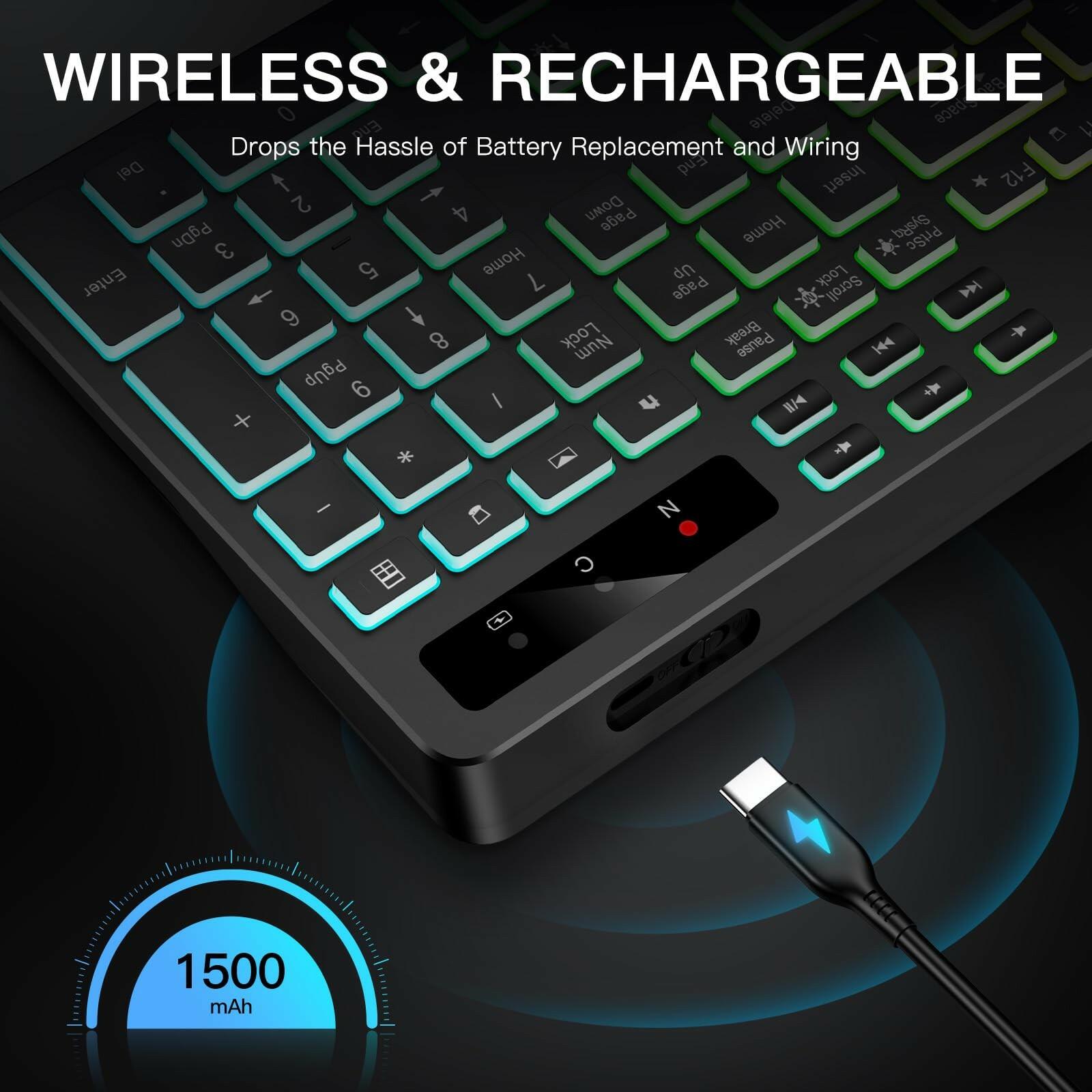 Soueto Wireless Keyboard with 7-Color RGB Backlit, Full-Size Computer Keyboard