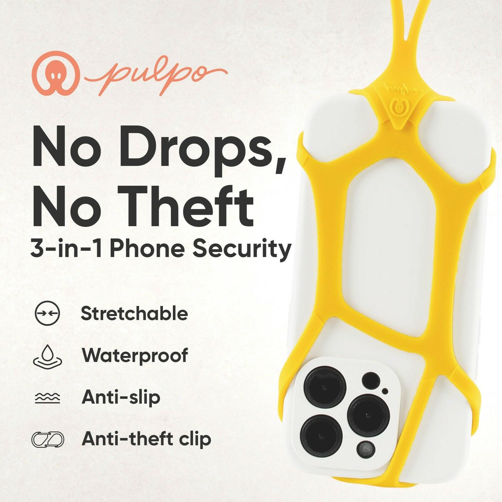 Pulpo Safety Cell Phone Lanyard Yellow Fits Smartphones 6.1" to 6.8” - Anti