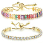 Wovanoo 2 Pieces Tennis Bracelets for Women Cubic Zirconia Bracelet Rhinestone