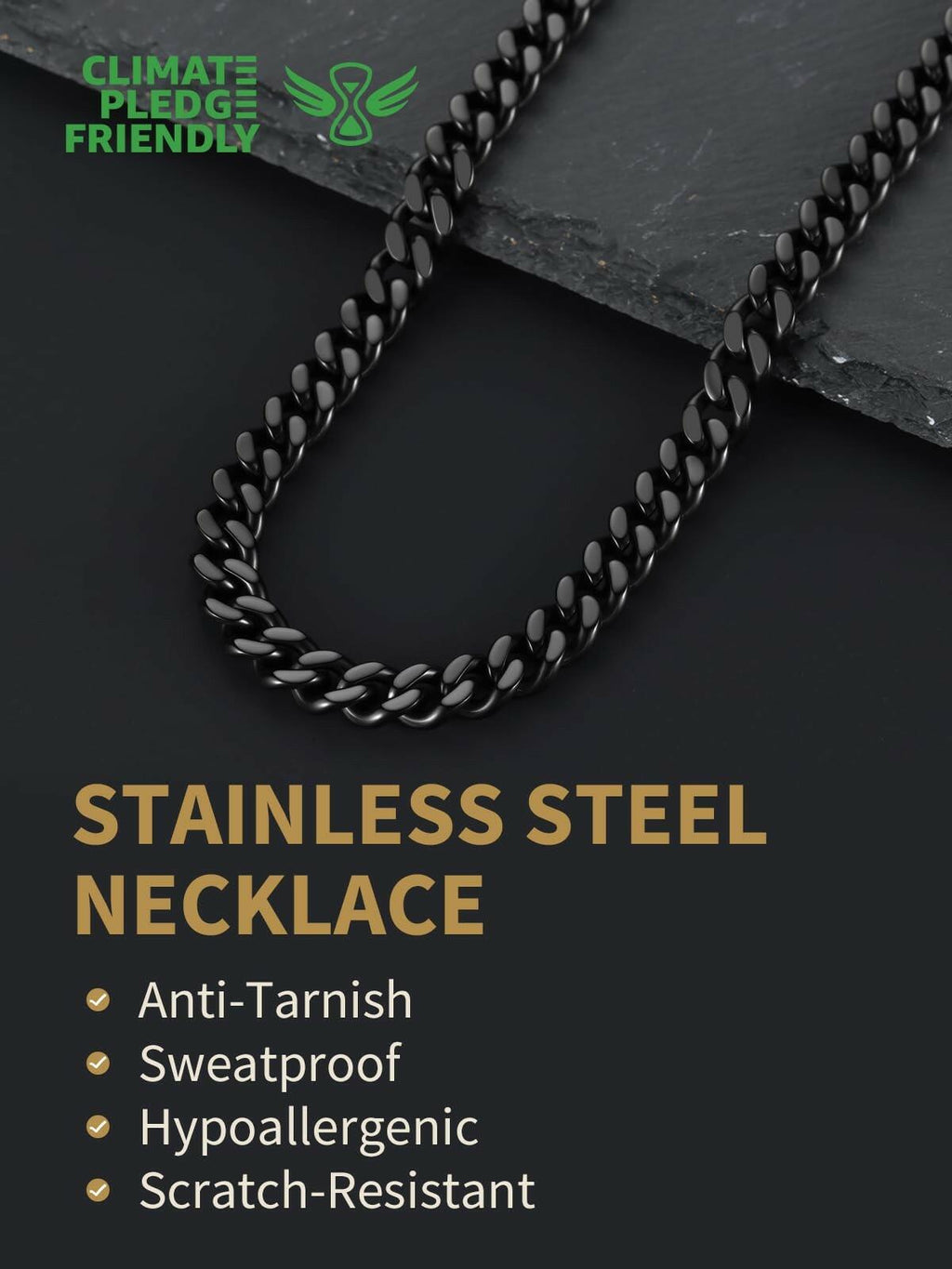 FindChic Black Chain Necklace for Men Thick Cuban Link Men's Curb Chain Necklace