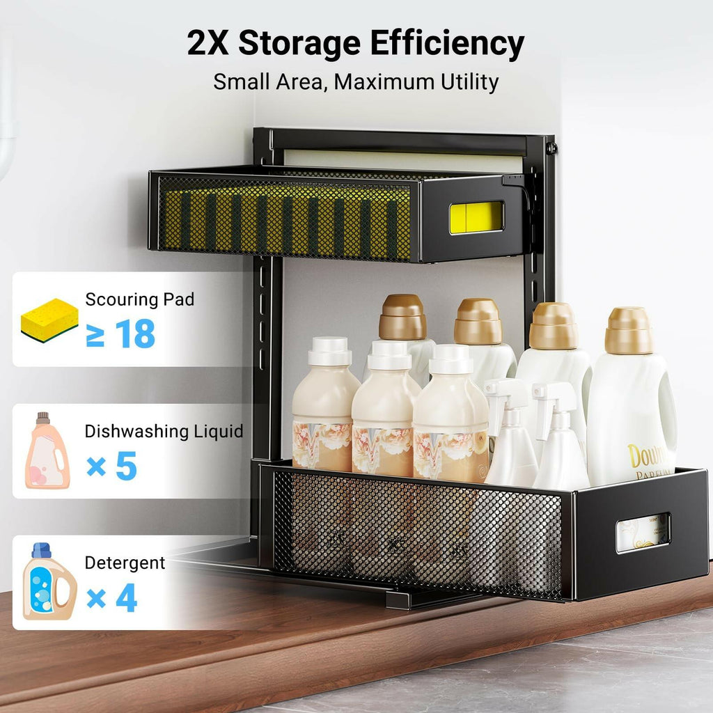 TISTAYA Under Sink Organizer, Metal Under Sink Organizers and Storage, Slide Out