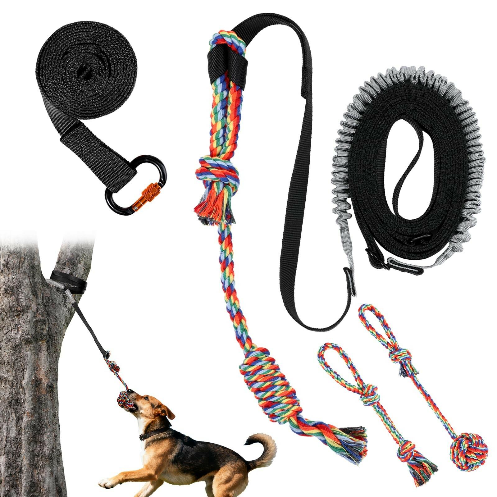 Tivray Outdoor Bungee Tug Toy, Dog Hanging Bungee Tug Toy with 3 Dog Chew Ropes,