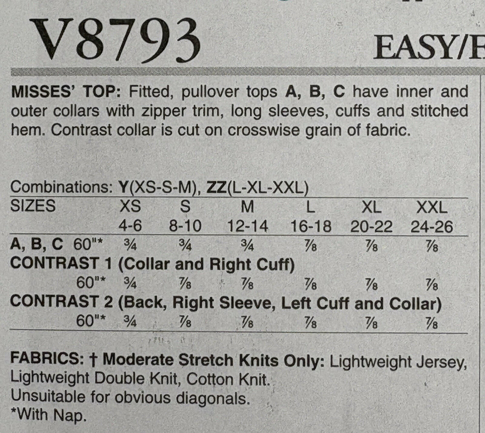 Vogue 8793 Katherine Tilton Knit Tops Misses' Sz XS S M 29.5-36" Bust UC FF OOP