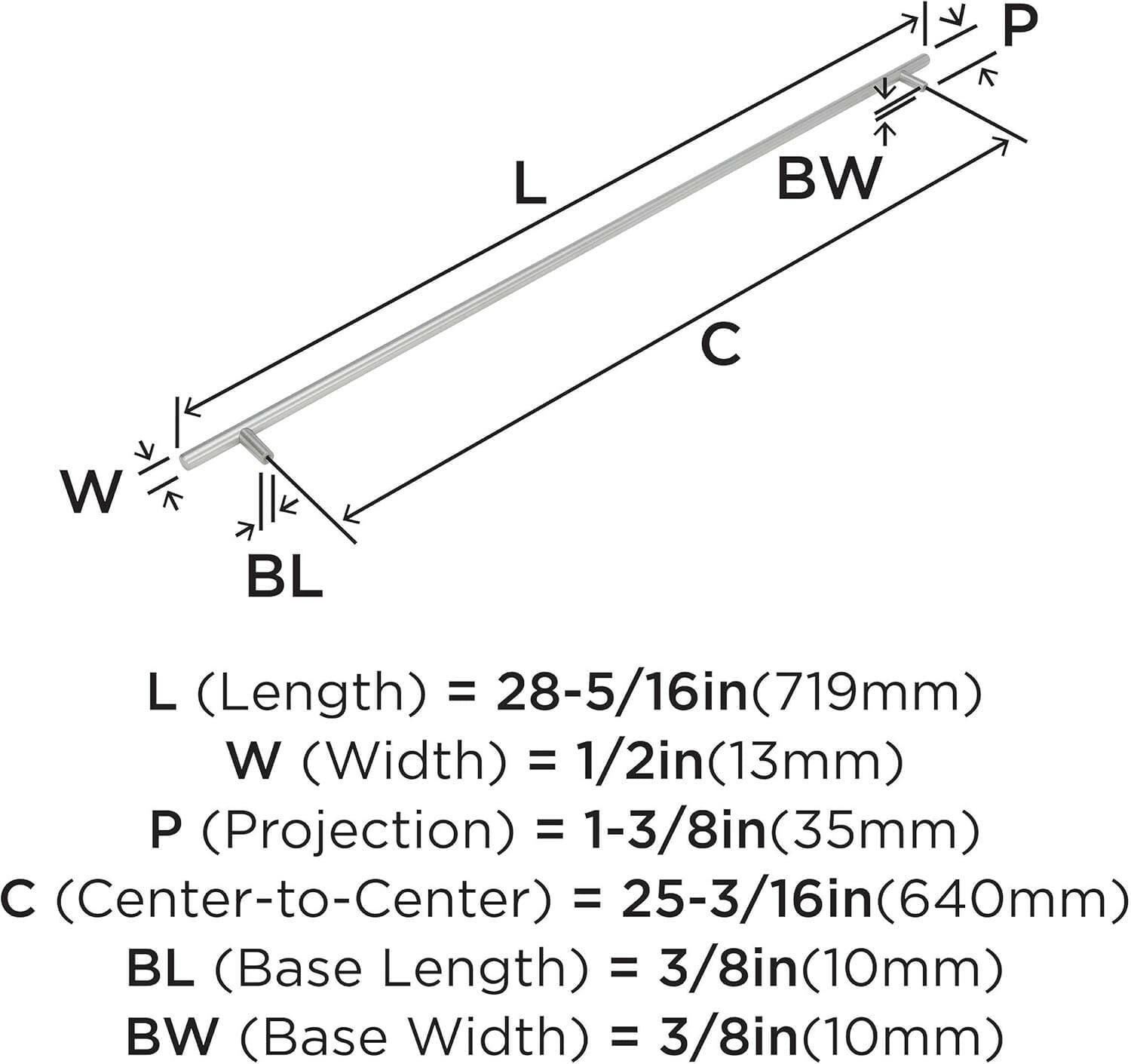 1 Pack Amerock | Cabinet Pull | Stainless Steel | 25-3/16 inch (640 mm) Center