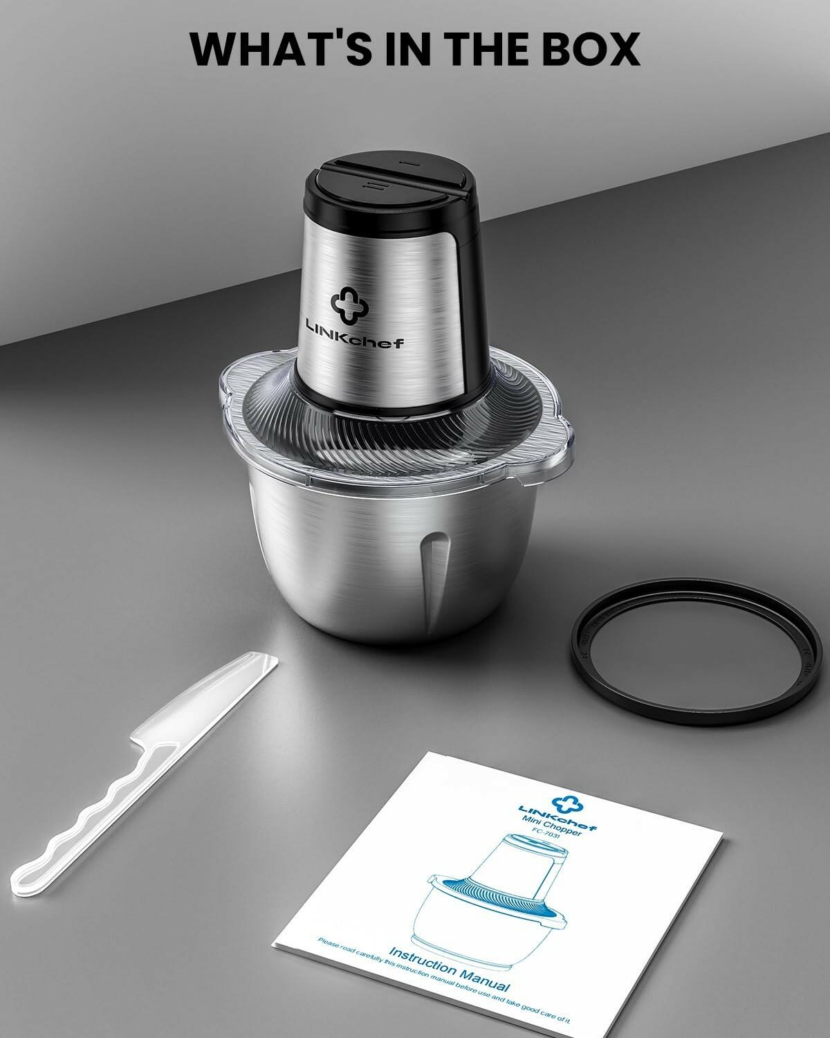LINKChef Food Processor Small, 6 Cup Food Chopper with Container, 1.5L 250W