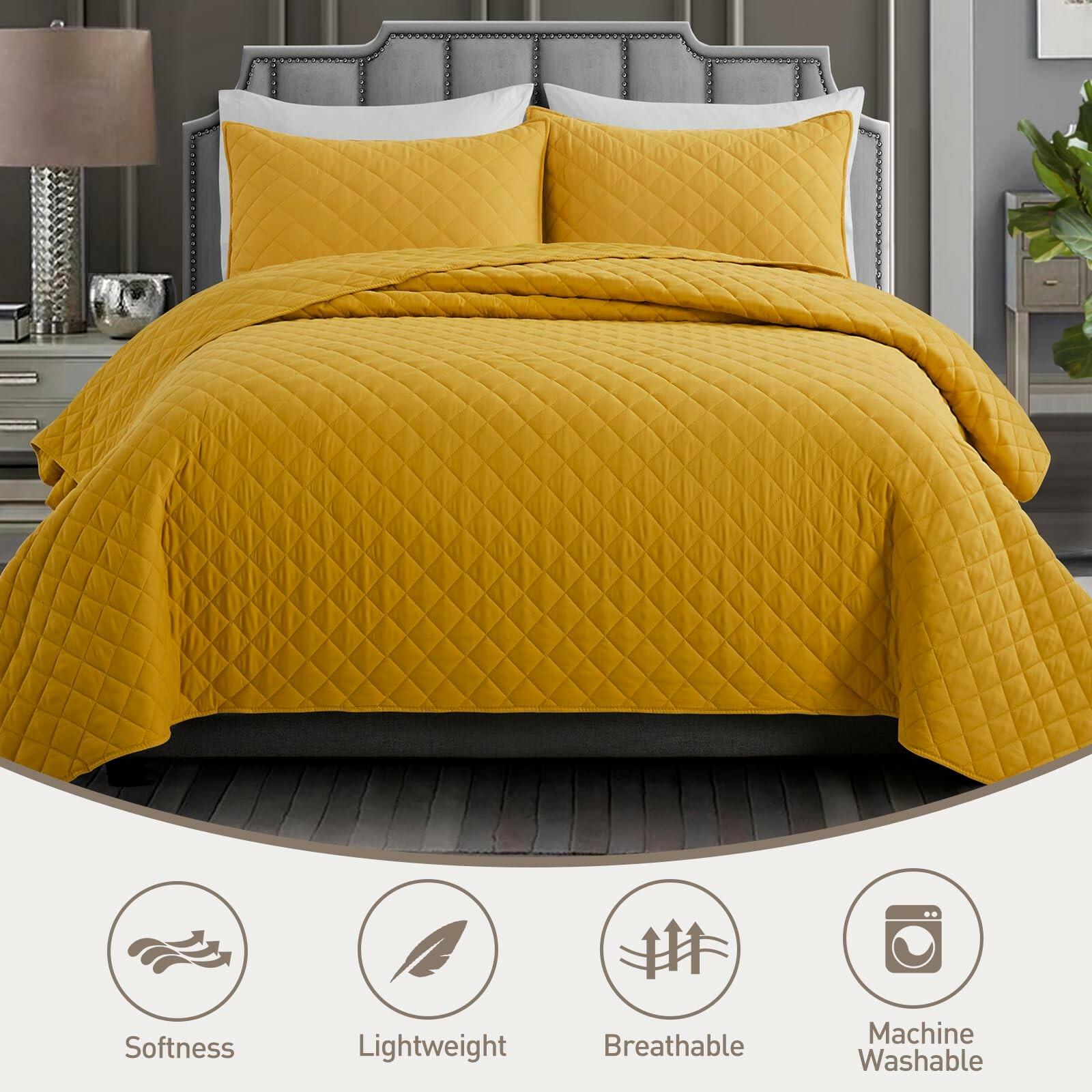 Safonory Mustard Yellow Quilt Full/Queen Size - Summer Soft Lightweight