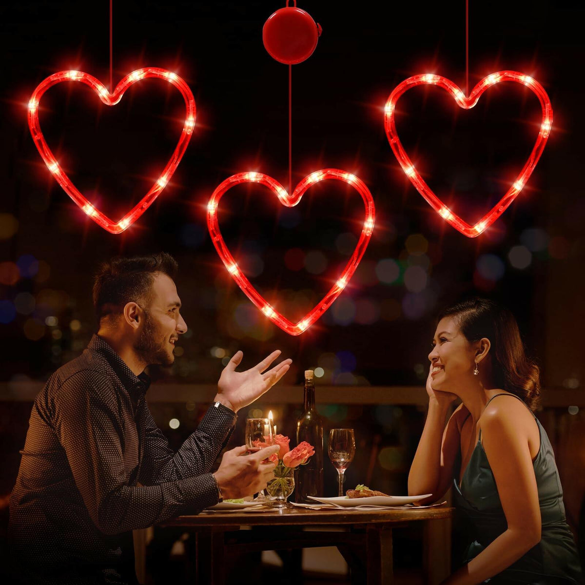LOLStar Valentines Day Window Lights Decor with Timer, 3 Pack Battery Operated