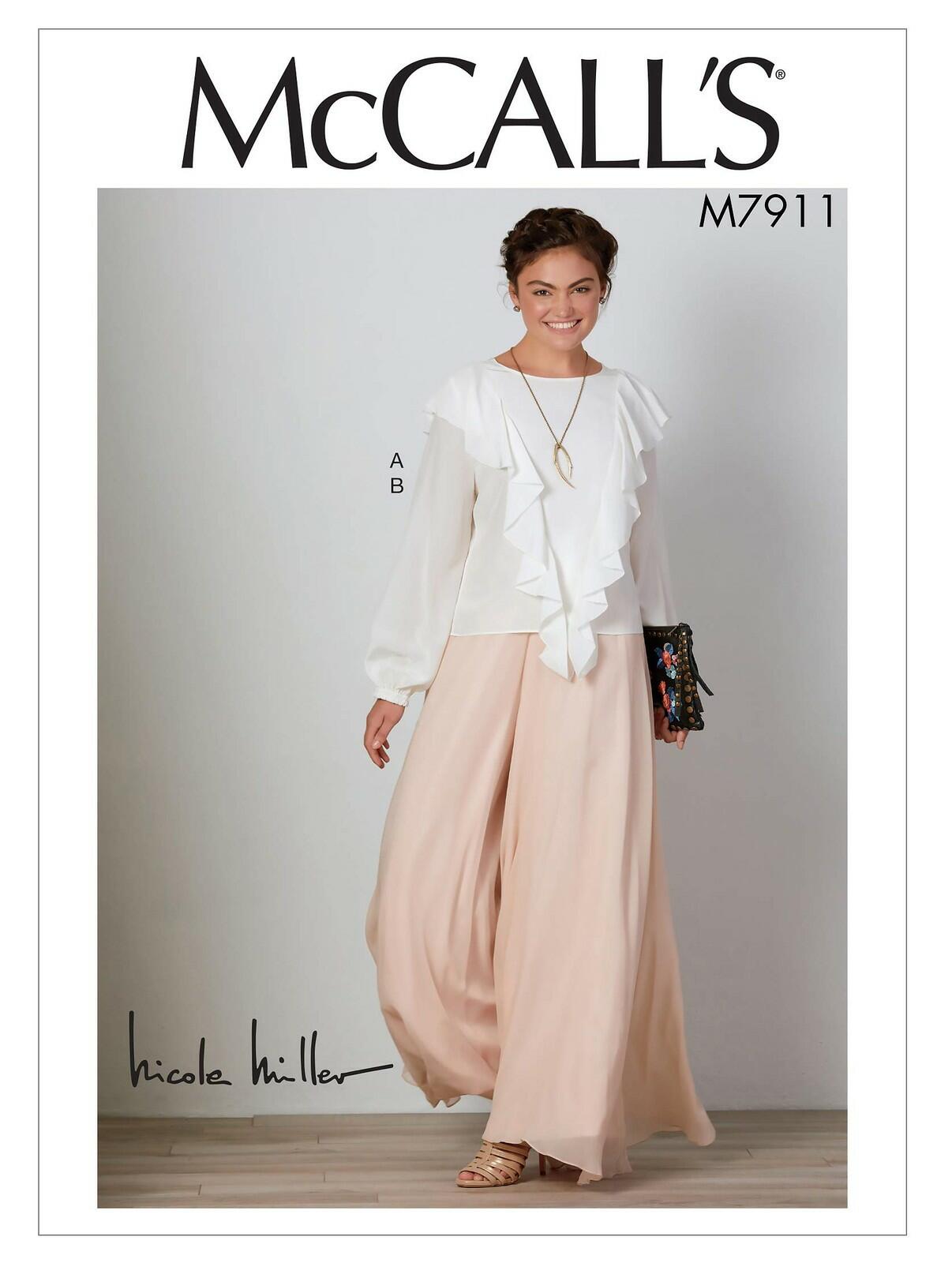 McCall Pattern Women's Loose Fitting Pullover Blouse and Wide Flare Pants Nicole