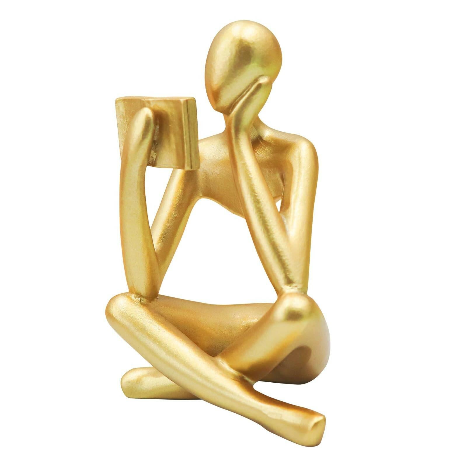 Jinkoozz Gold Reading Women Statue, Thinker Sculptures, Abstract Art Ornament,