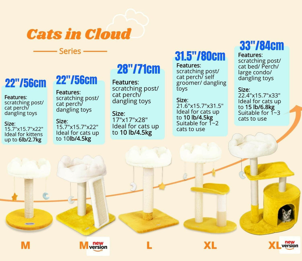 Happi N Pets New Cloud Cat Tree Tower, Cat Scratching Post with Bed, Small Cat